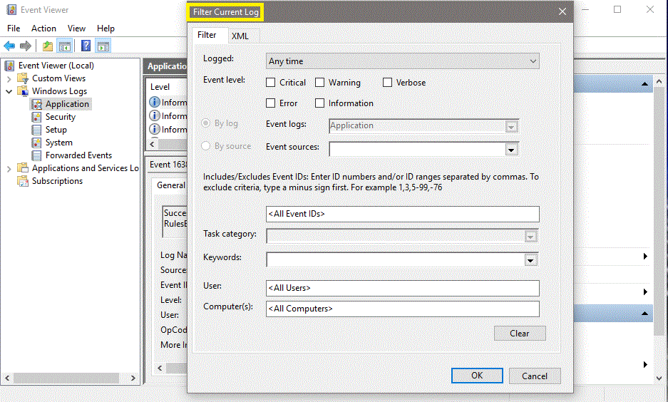 Event log viewer. Event log viewer