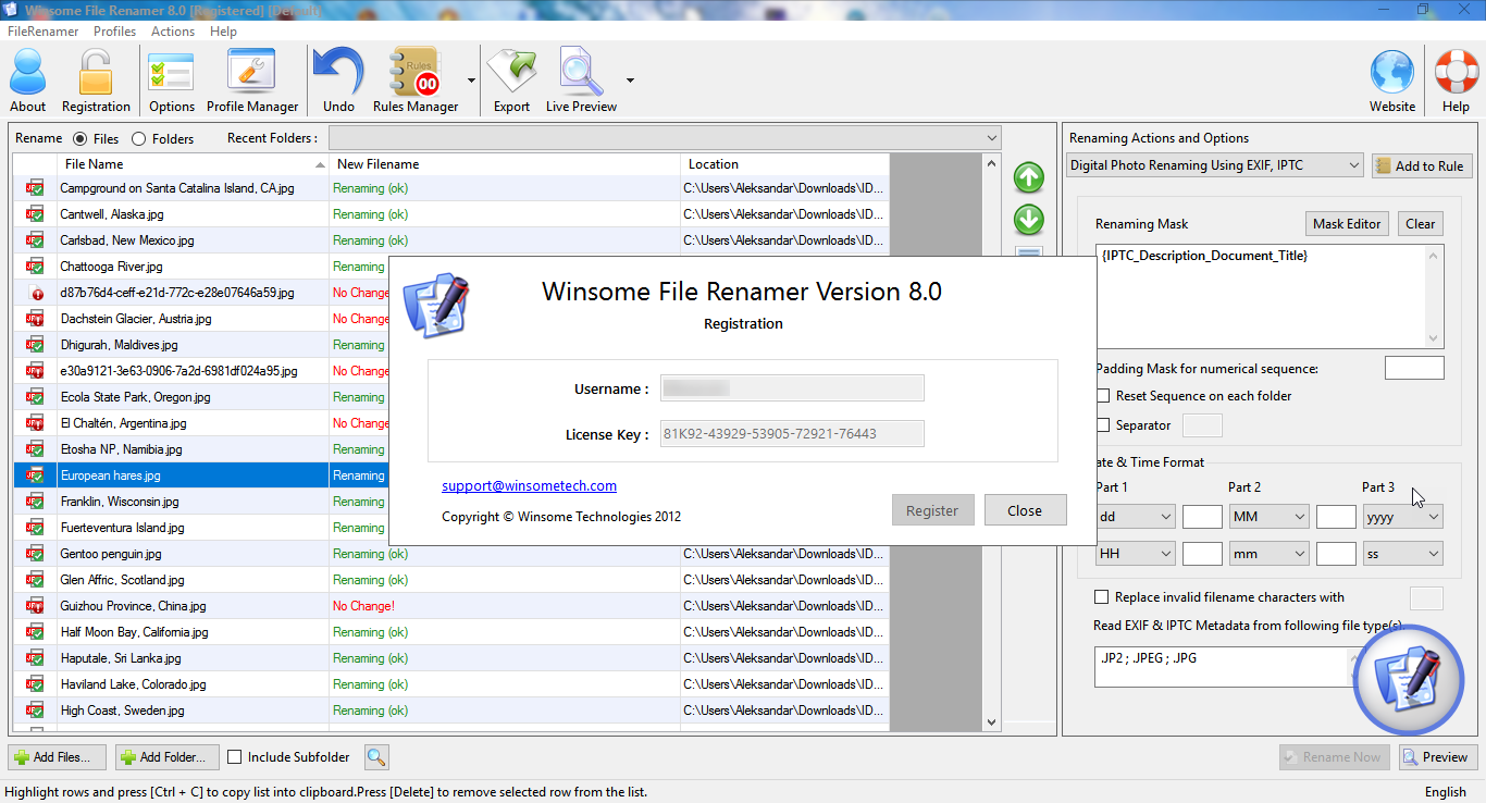 Winsome File Renamer 8.0 Keygen