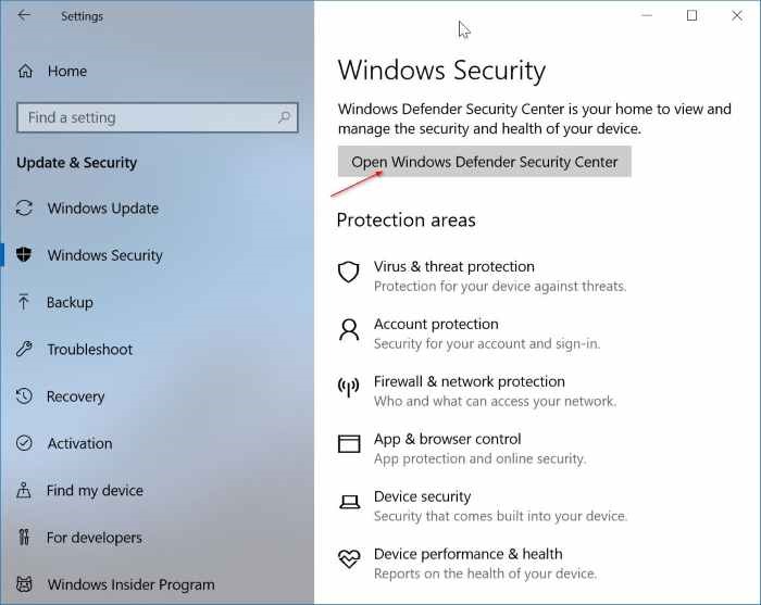 Windows security settings. Окно Windows Protection. App for open Windows Security. In the open settings Window, click the update and Security icon.