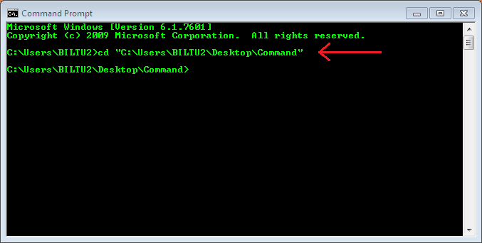 Using cd Command to insert into Command Directory
