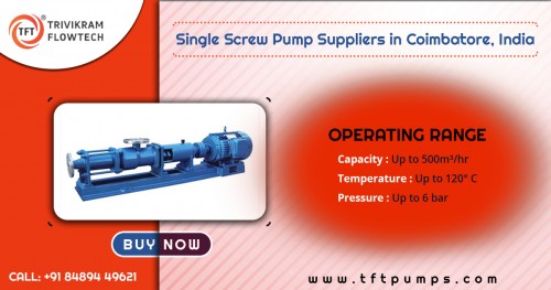 Leading Single Screw Pump suppliers in Coimbatore, Tamilnadu. Self priming. Low Internal Velocity. Best price guaranteed. After sales service.

Enquire at +91-8489449621 +91-95974 38001

http://tftpumps.com/productspost/single-screw-pump/
