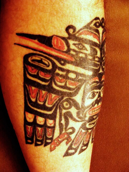 The thunderbird is a legendary creature in certain North American indigenous peoples' history and culture. It is considered a supernatural being of power and strength.

Pacific Northwest (Haida people) imagery of a double thunderbird
Pacific NW (Haida) imagery of a double thunderbird
It is especially important, and frequently depicted, in the art, songs and oral histories of many Pacific Northwest Coast cultures, but is also found in various forms among some peoples of the American Southwest, East Coast of the United States, Great Lakes, and Great Plains. In modern times it has achieved notoriety as a purported cryptid, along the likes of Bigfoot, and the Loch Ness Monster.