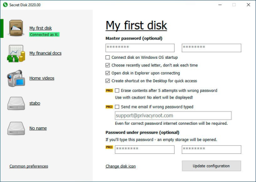 Secret Disk Professional screen