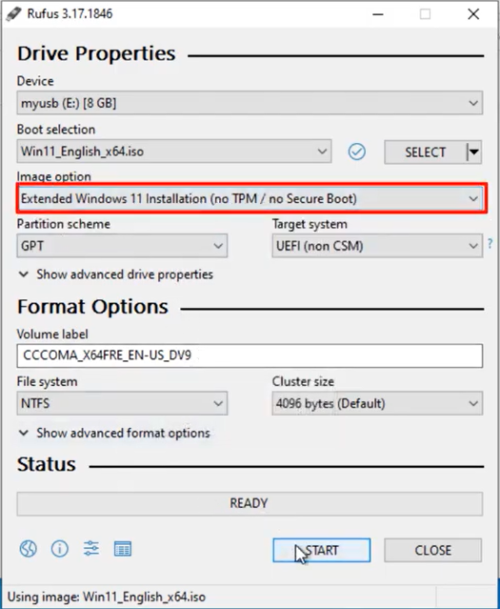 Bypass TPM and secure boot with Rufus