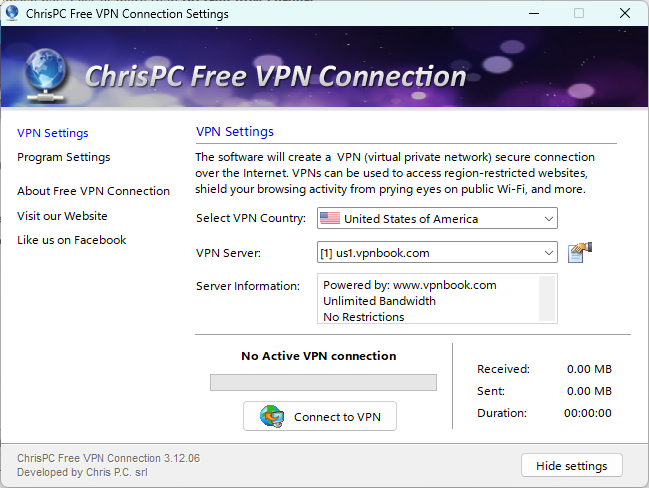 ChrisPC Free VPN Connection for greater security and privacy