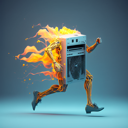 trex 3D model of a computer server on fire with legs trying to 7ae79e5b 5bbc 41c6 958a 34fea4cf2d6a