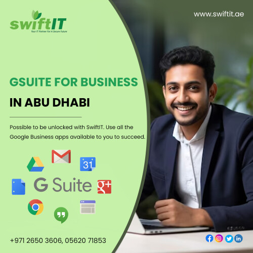 Unlock the power of GSuite for Business in Abu Dhabi with as partner Swift IT! Gain access to a complete suite
of Google Business Apps for your organization's success.

Give us a call right away!

📱 +971-26503606, 0562071853

🌐 https://swiftit.ae/