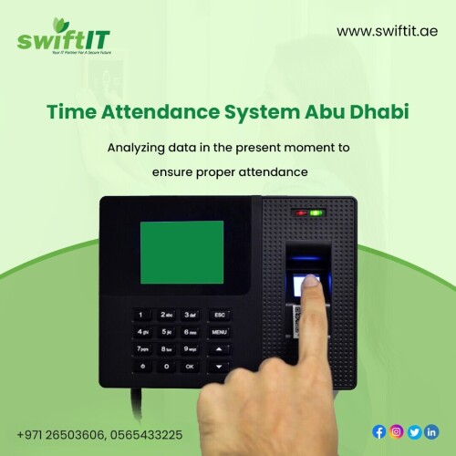 Improve your workforce's productivity in Abu Dhabi with our state-of-the-art time attendance system.
Real-time data analysis ensures accurate attendance tracking for a more efficient workplace. Learn more now!

Feel free to get in touch with us:

📱 +971-26503606, 0562071853

🌐 https://swiftit.ae/