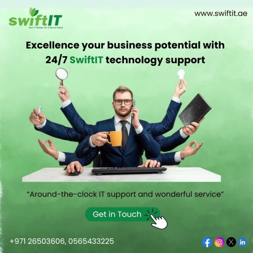 Technological emergencies don't wait for office hours! SwiftIT offers 24/7 IT support to ensure your business is up and running at all times. Our team is available 24/7 to provide prompt and reliable assistance.

📱 +971-26503606, 0565433225

🌐 https://swiftit.ae/