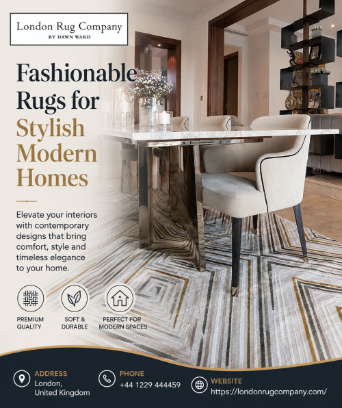 Enhance your home décor with fashionable rugs that offer the perfect mix of comfort and contemporary design. These rugs create a warm focal point while complementing furniture and accessories beautifully. London Rug Company delivers high-quality styles suitable for busy households, giving your interiors a modern update with practical everyday functionality and elegance.
